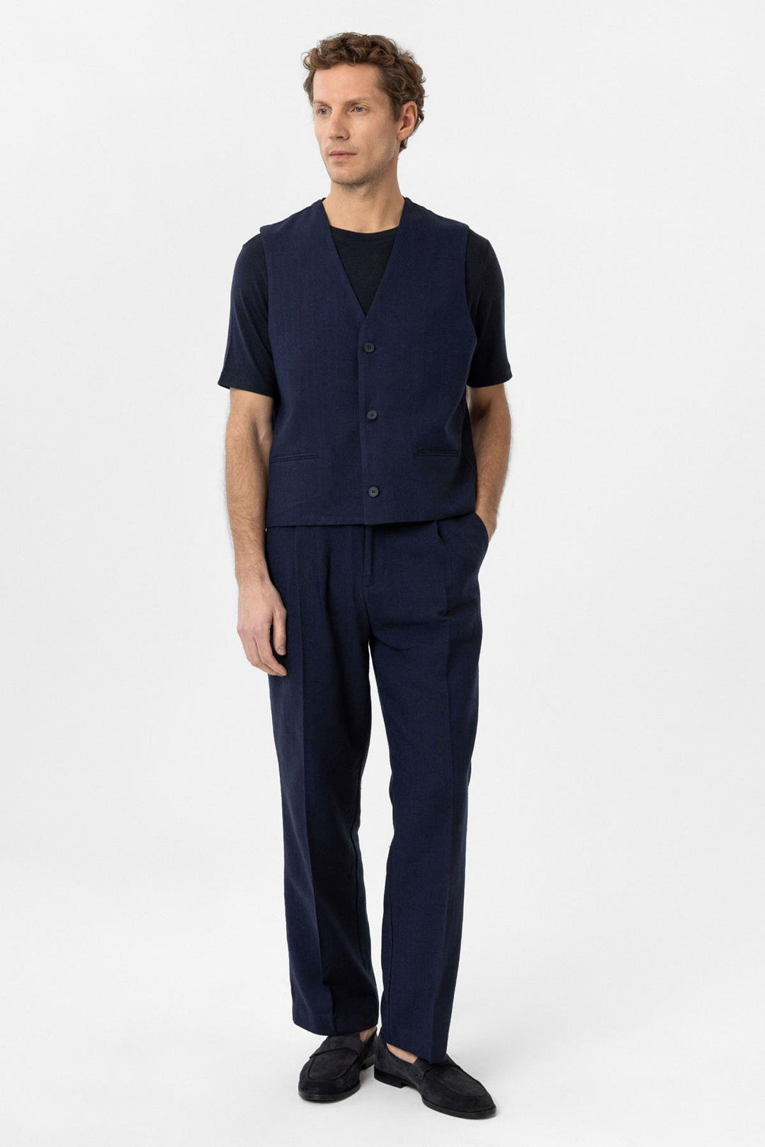 ANT Antioch Navy Relax Fit Linen Blend Men's Vest - Spring Valley