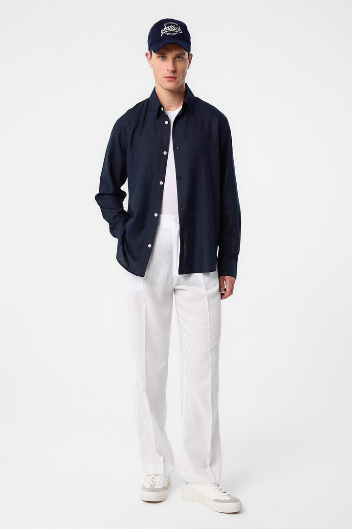 ANT Antioch Navy Relax Fit Linen Blend Men's Shirt - Mission Viejo