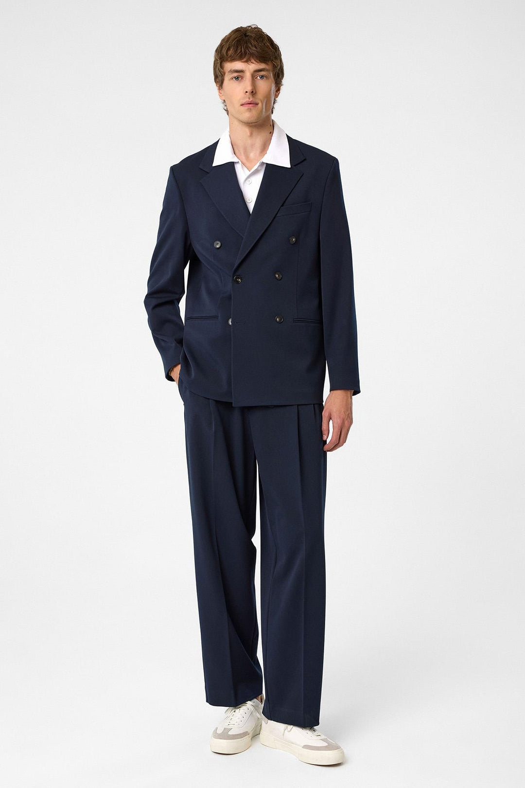 ANT Antioch Lacivert Relax Fit Kruvaze Erkek Blazer Ceket - Bragadiru