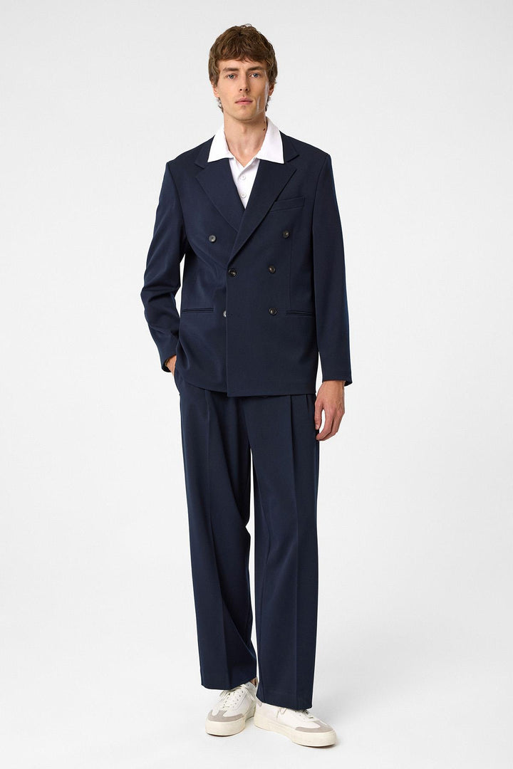 ANT Antioch Lacivert Relax Fit Kruvaze Erkek Blazer Ceket - Bragadiru