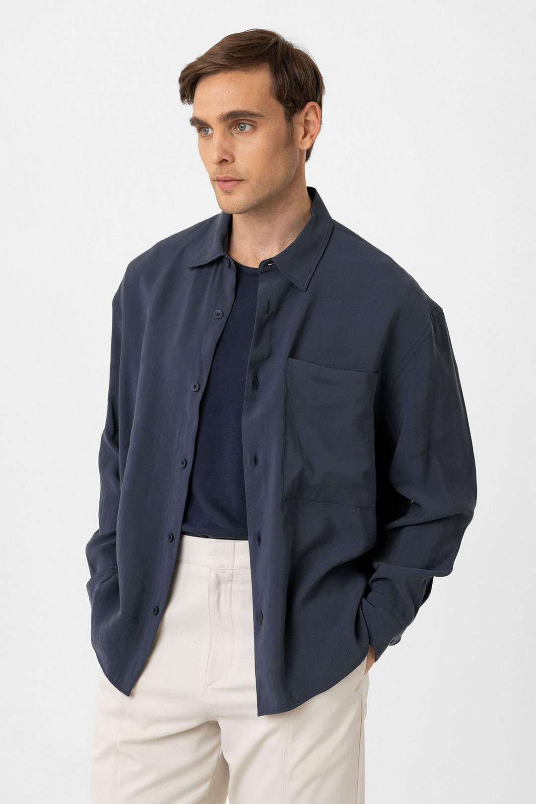ANT Antioch Blue Relax Fit Modal Fabric Men's Shirt - Nichelino