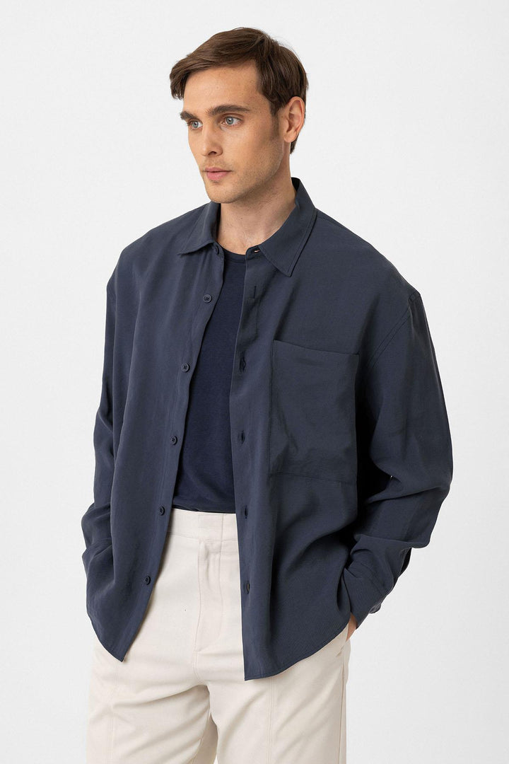 ANT Antioch Blue Relax Fit Modal Fabric Men's Shirt - Nichelino