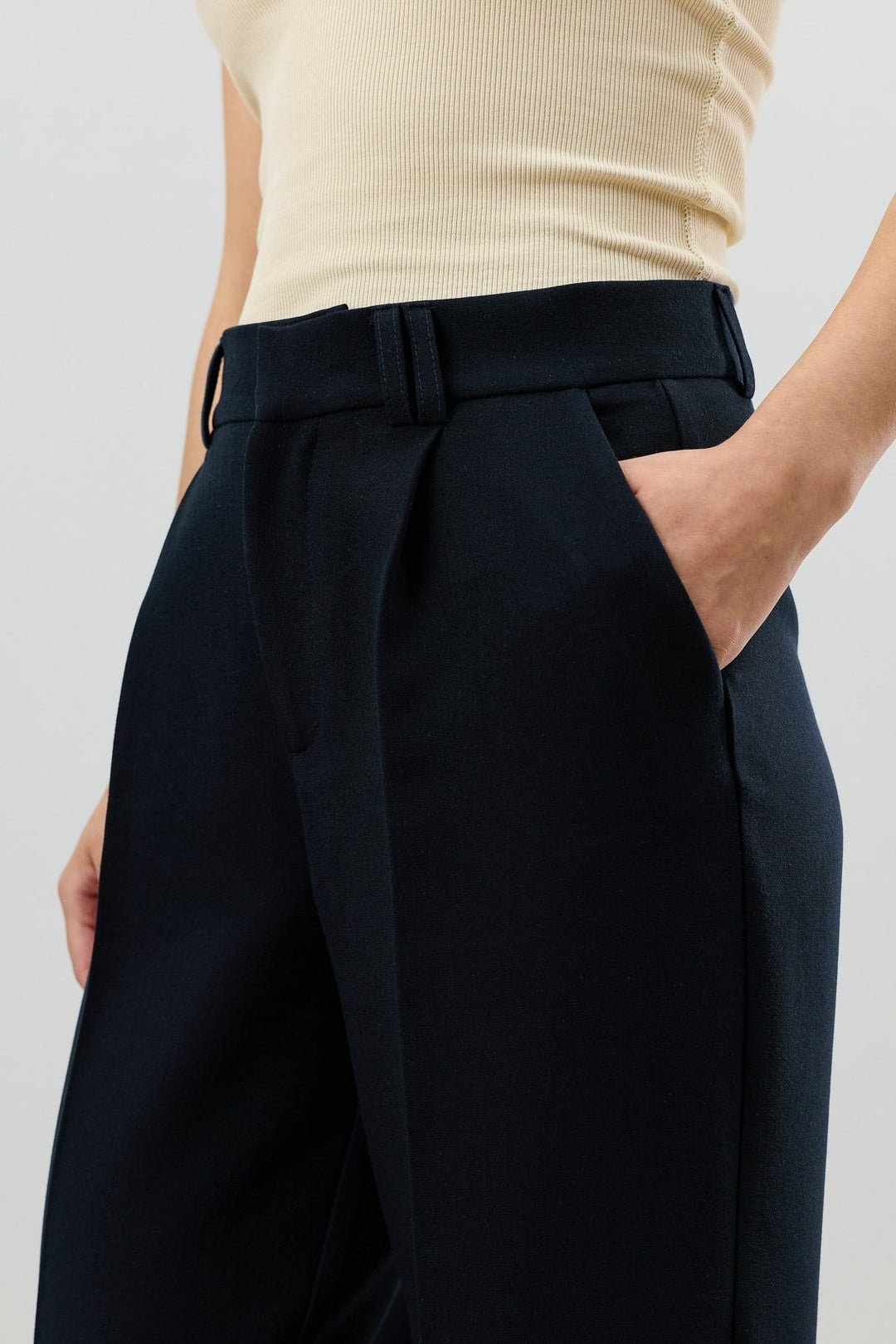 ANT Antioch Lacivert Relax Fit Pilili Kadın Pantolon - Vannes
