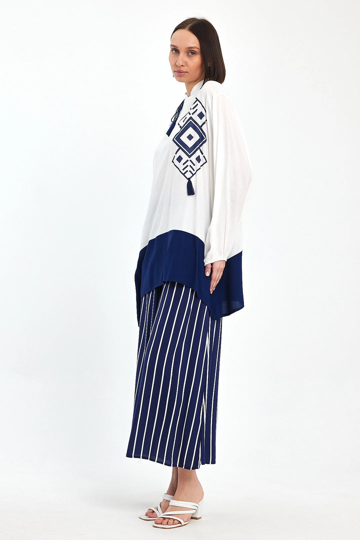 Maxi Boy Navy Color Block Striped Pants and Long Tunic Set BCVL-241021 - Neu-Ulm