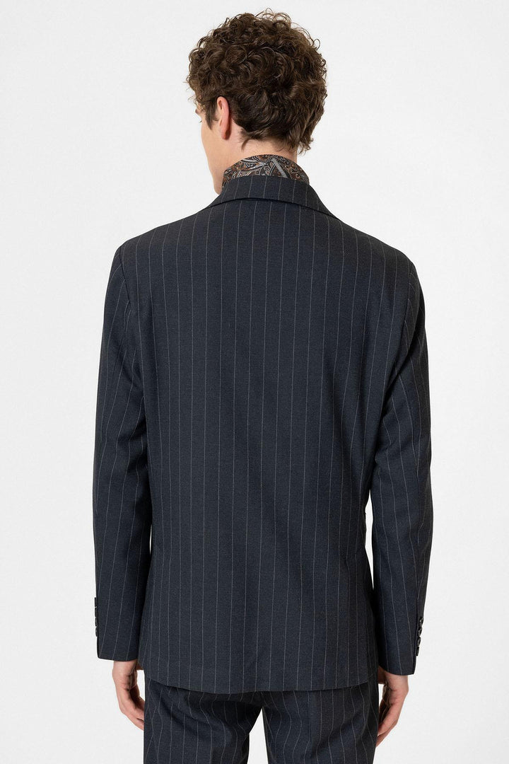 ANT Antioch Lacivert Slim Fit Çizgili Erkek Blazer Ceket - Alessandria