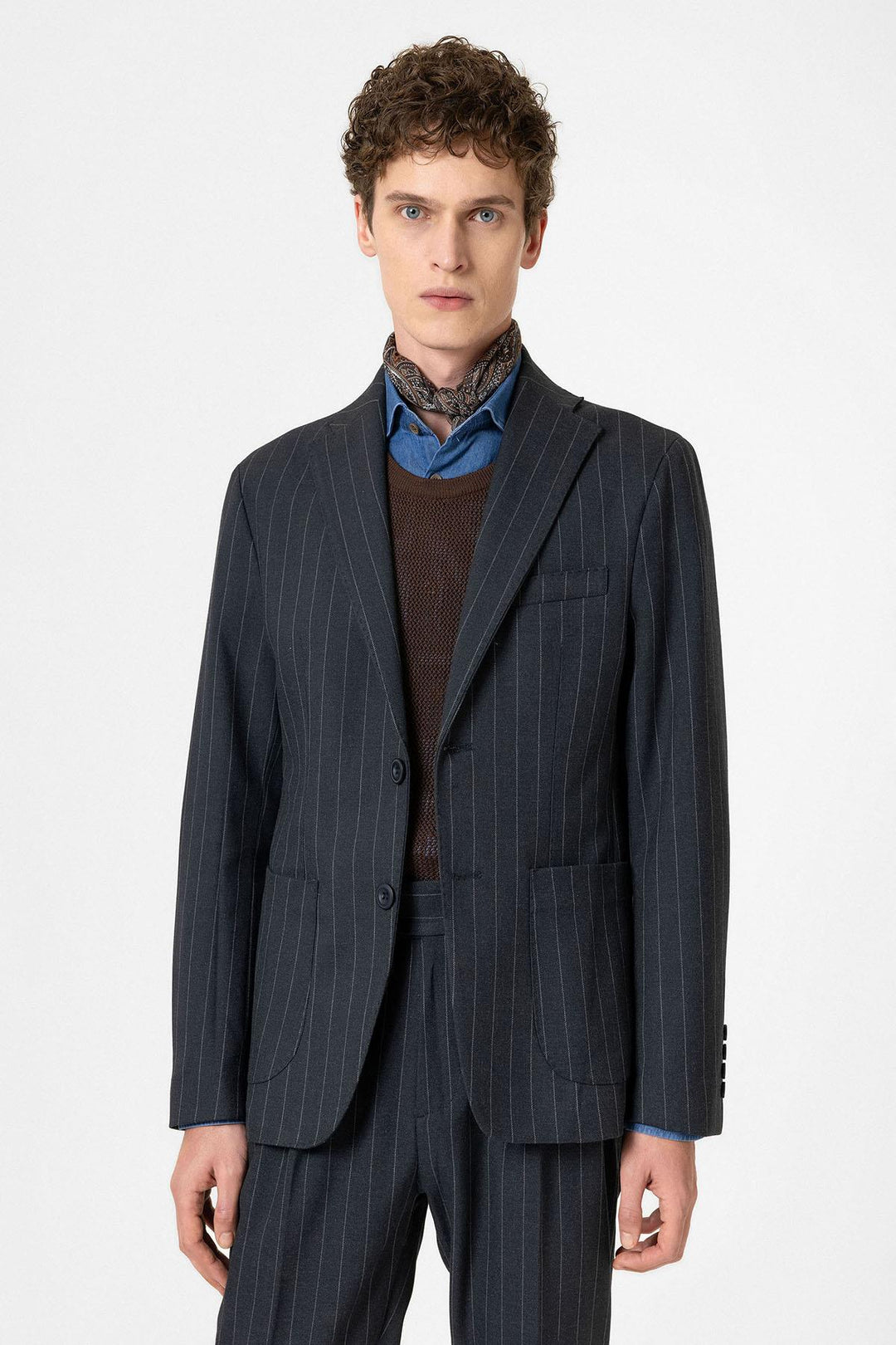 ANT Antioch Lacivert Slim Fit Çizgili Erkek Blazer Ceket - Alessandria