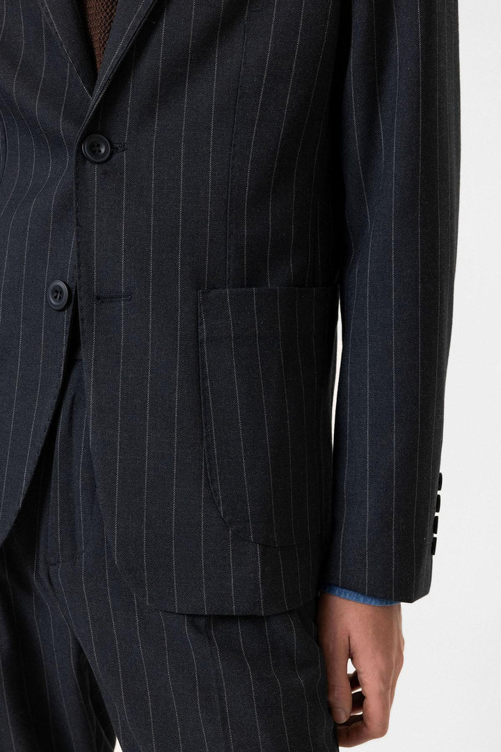 ANT Antioch Lacivert Slim Fit Çizgili Erkek Blazer Ceket - Alessandria