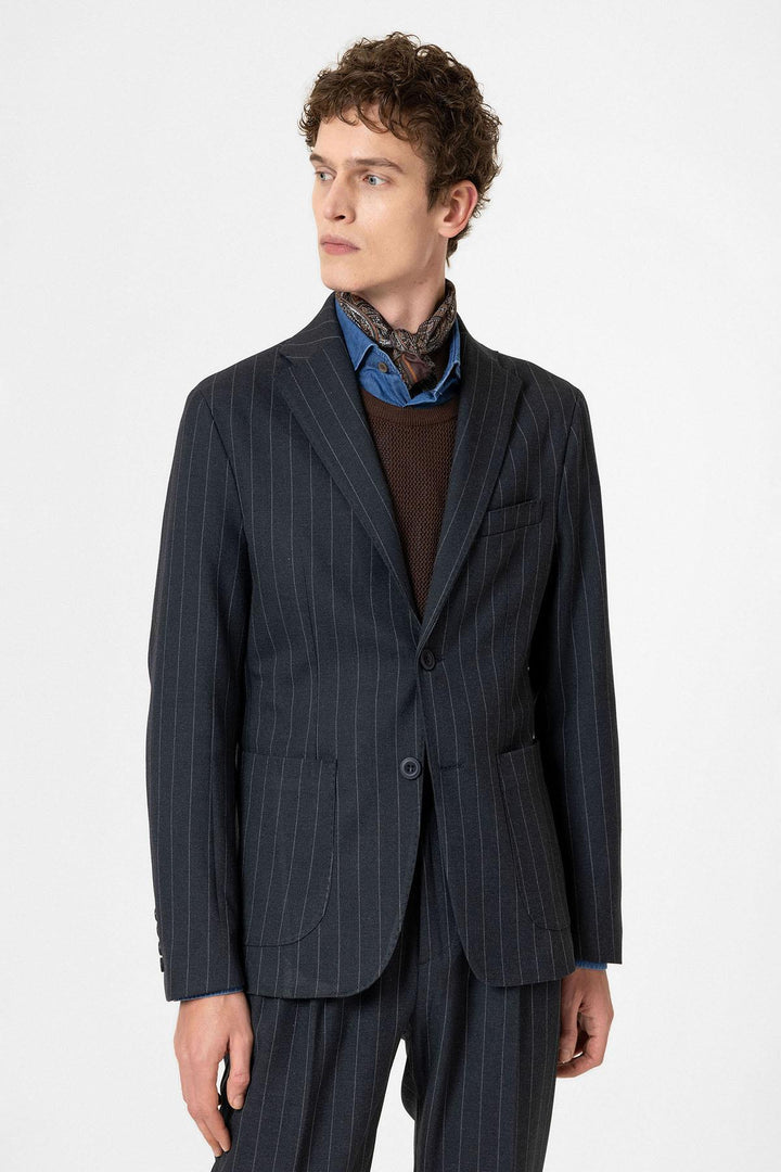 ANT Antioch Lacivert Slim Fit Çizgili Erkek Blazer Ceket - Alessandria