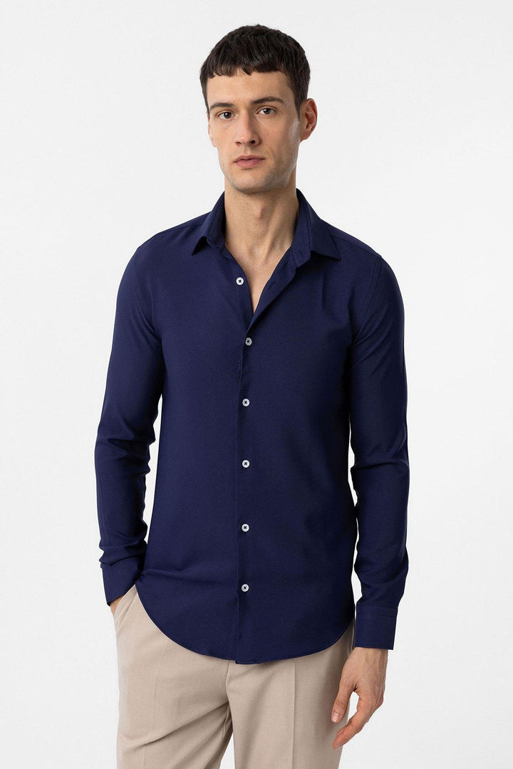 ANT Antioch Navy Blue Slim Fit Men's Shirt - Tourcoing