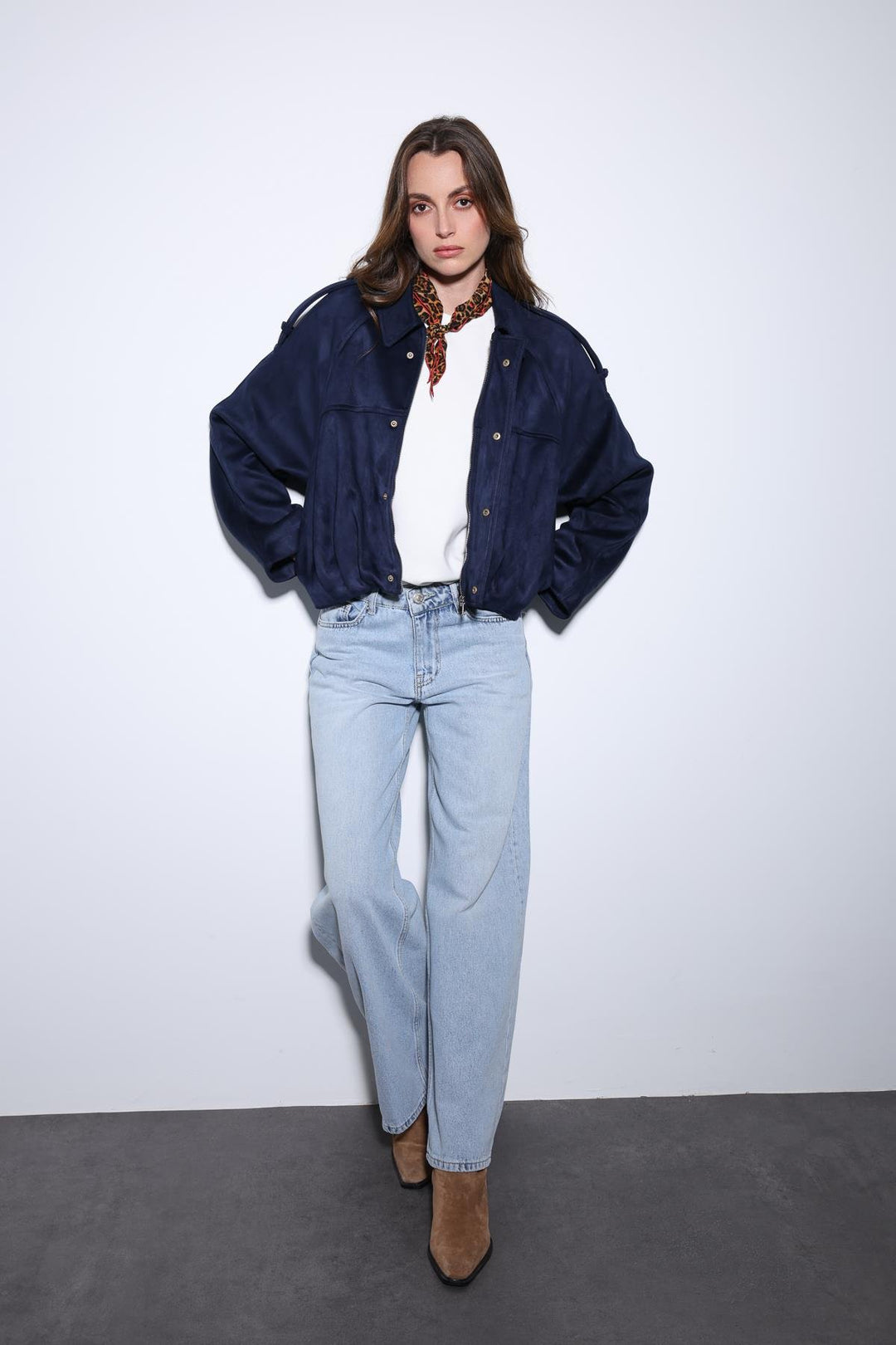 ANT Antioch Navy Blue Suede-Look Bomber Women's Jacket - Donostia