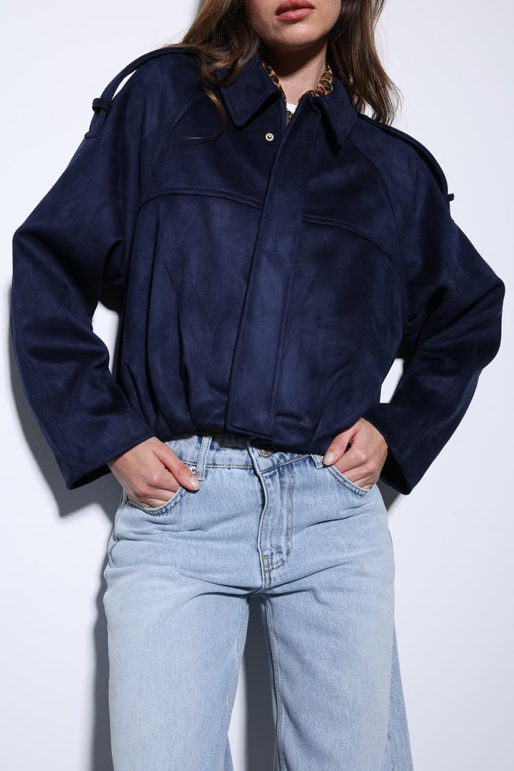 ANT Antioch Navy Blue Suede-Look Bomber Women's Jacket - Donostia