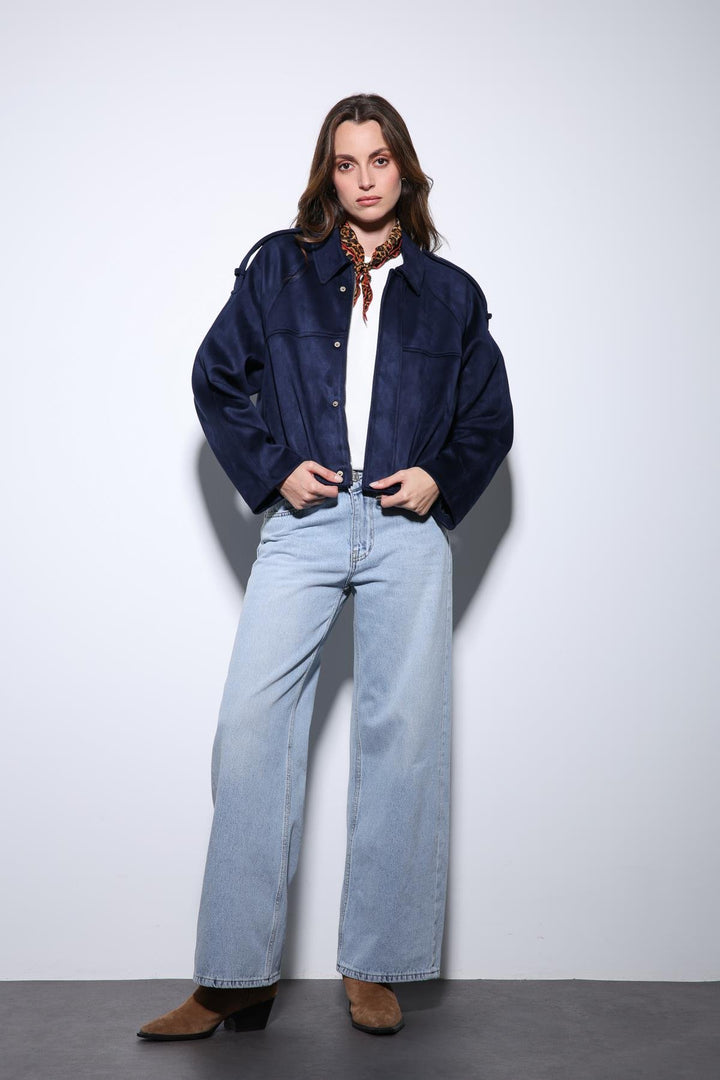 ANT Antioch Navy Blue Suede-Look Bomber Women's Jacket - Donostia