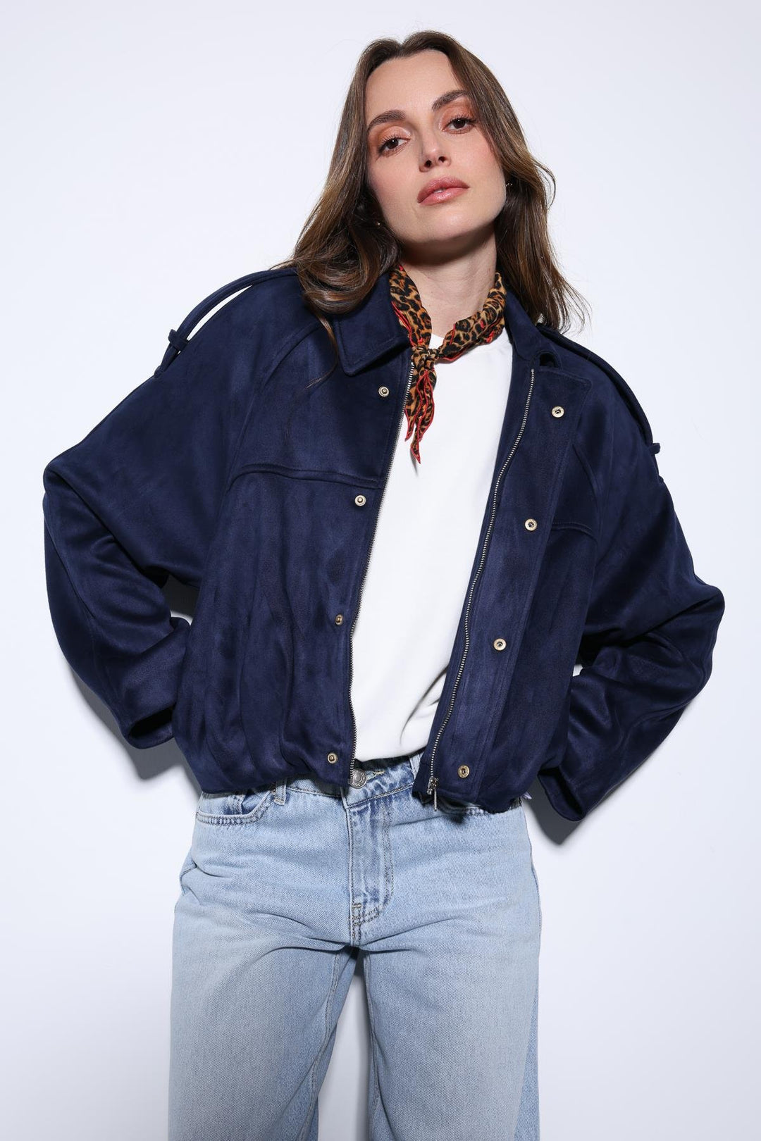 ANT Antioch Navy Blue Suede-Look Bomber Women's Jacket - Donostia
