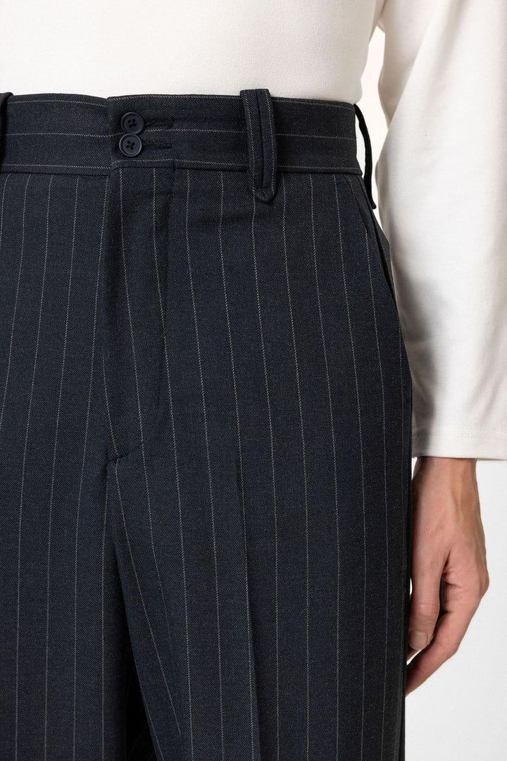 ANT Antioch Navy High Waist Striped Relaxed Fit Men's Pants - Huebampo