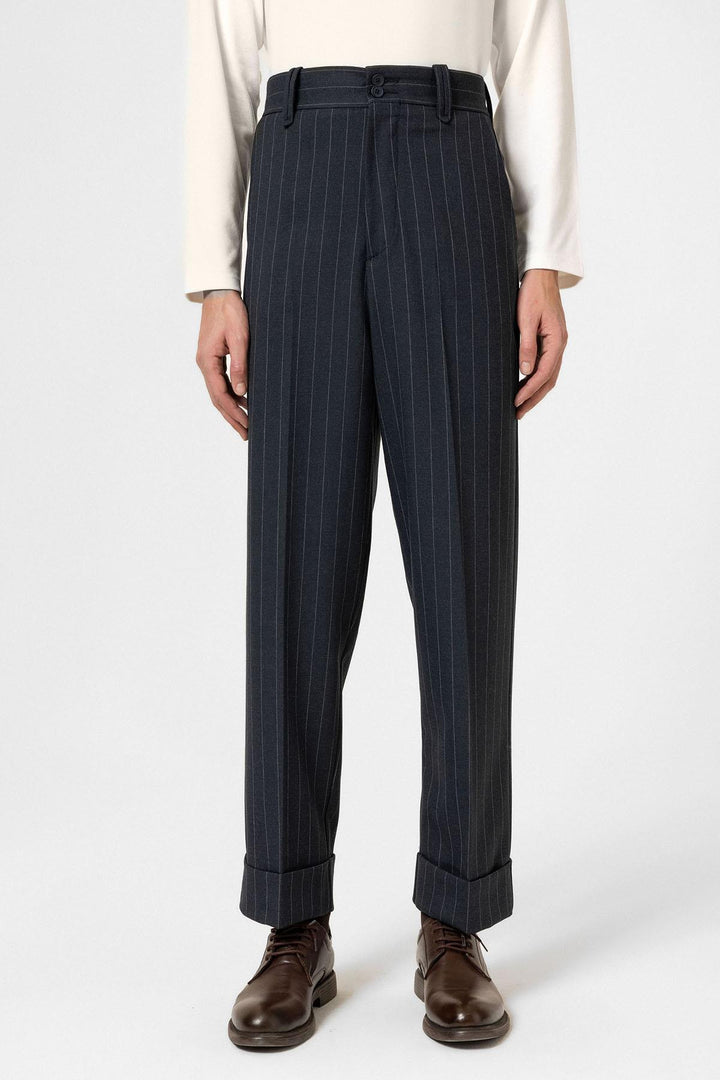 ANT Antioch Navy High Waist Striped Relaxed Fit Men's Pants - Huebampo