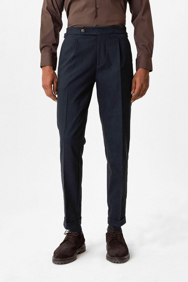 ANT Antioch Lacivert Yüksek Bel Pileli Duble Paça Erkek Pantolon - San Francisco