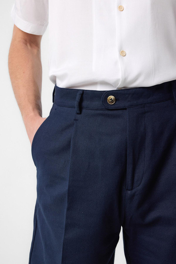 ANT Antioch Navy High Waist Pleated Men's Shorts - Pinneberg