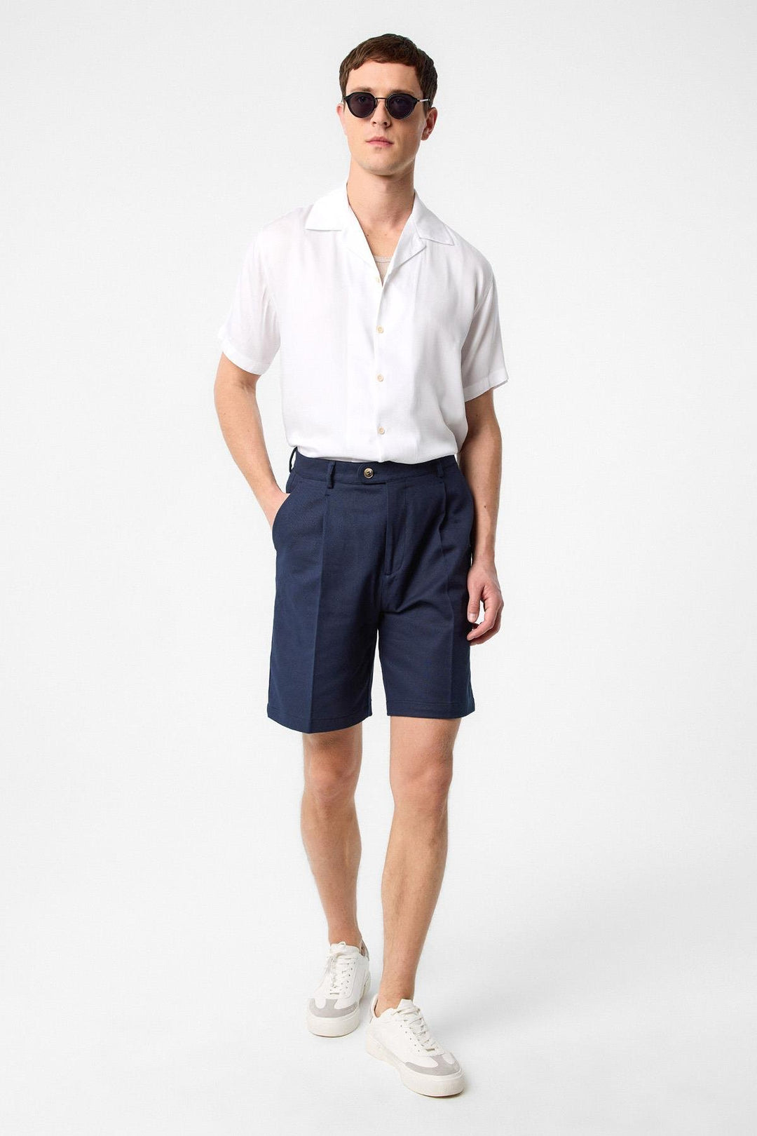 ANT Antioch Navy High Waist Pleated Men's Shorts - Pinneberg