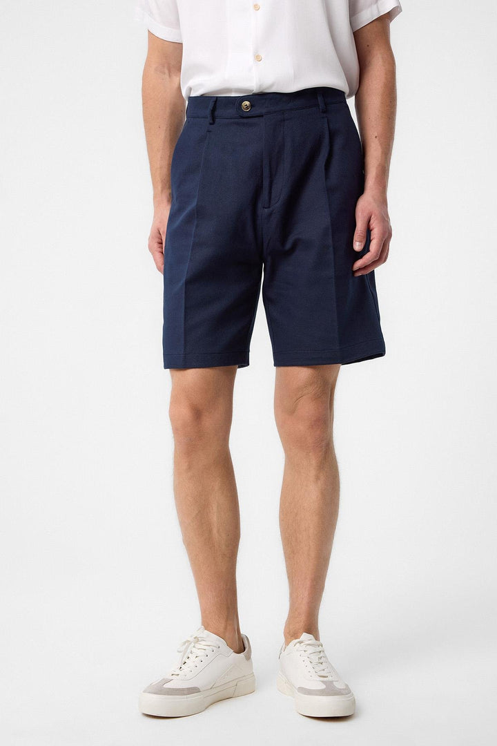 ANT Antioch Navy High Waist Pleated Men's Shorts - Pinneberg