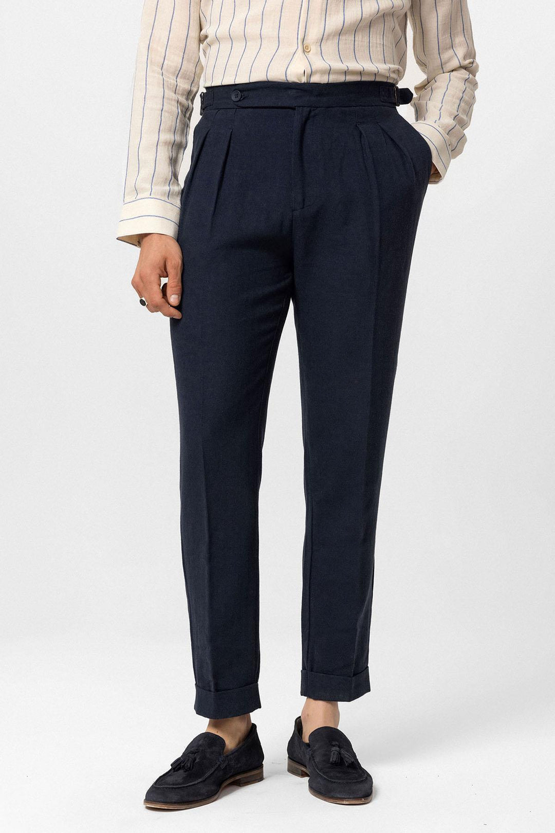 ANT High Waist Linen Blend Double Leg Men's Trousers - Lehigh Acres