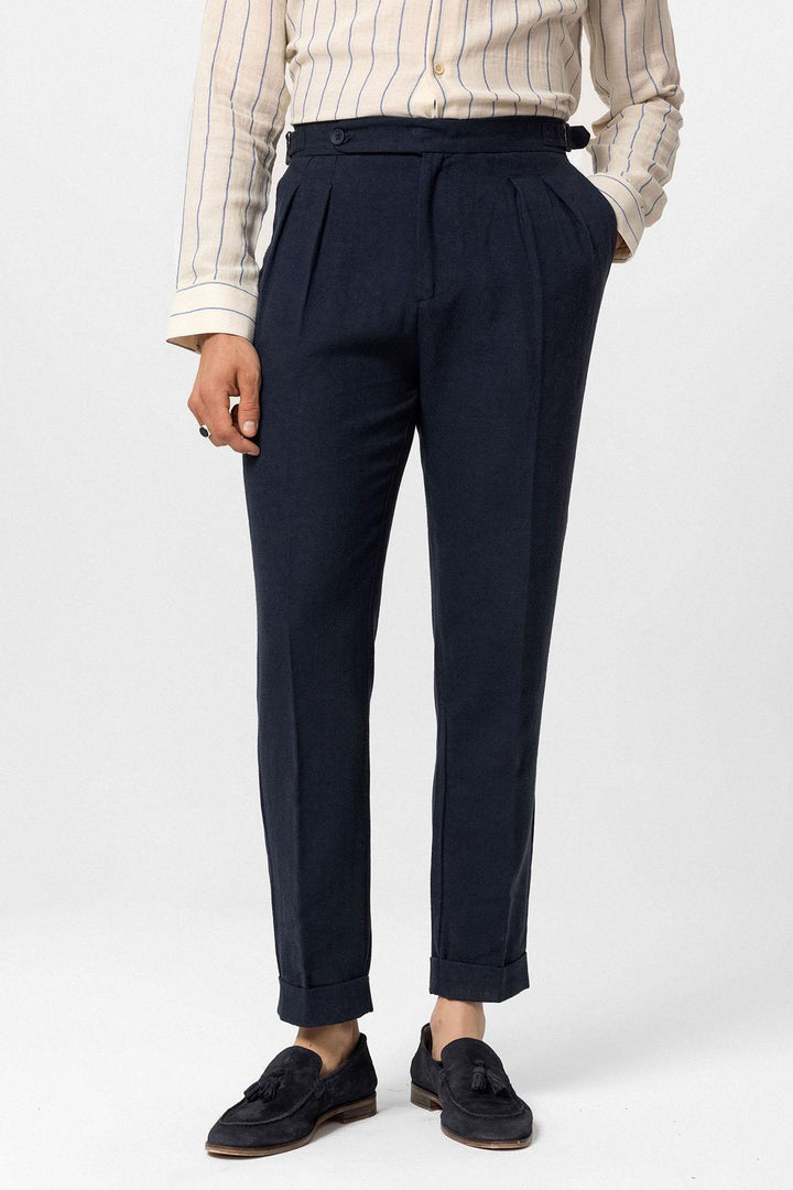 ANT High Waist Linen Blend Double Leg Men's Trousers - Lehigh Acres