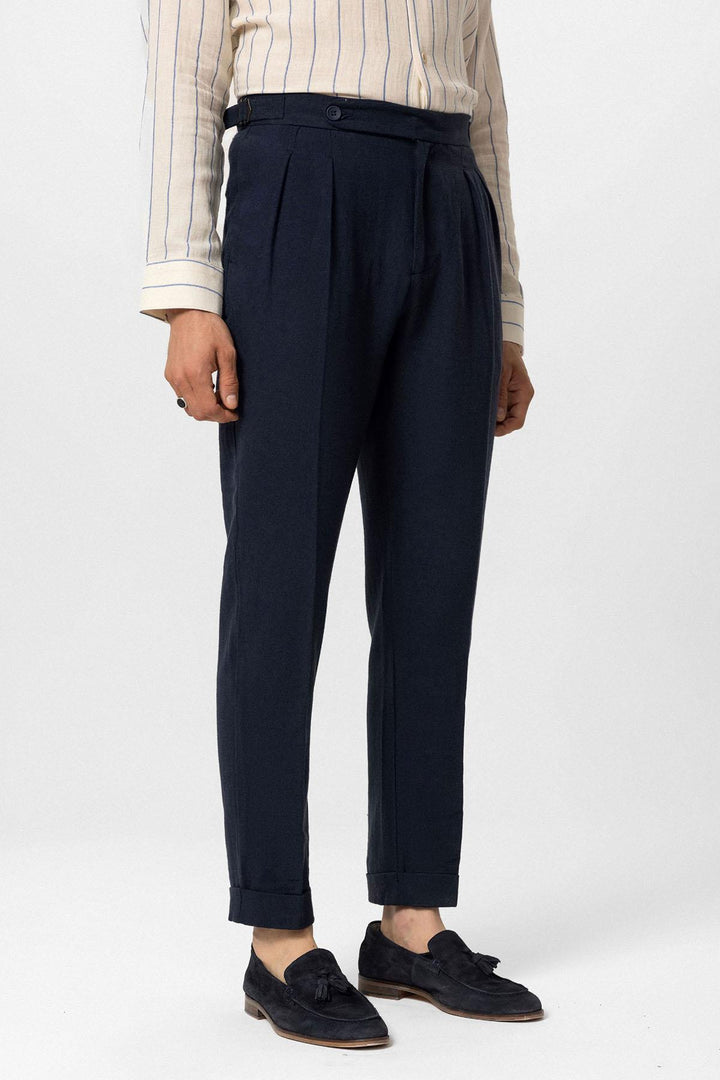 ANT High Waist Linen Blend Double Leg Men's Trousers - Lehigh Acres