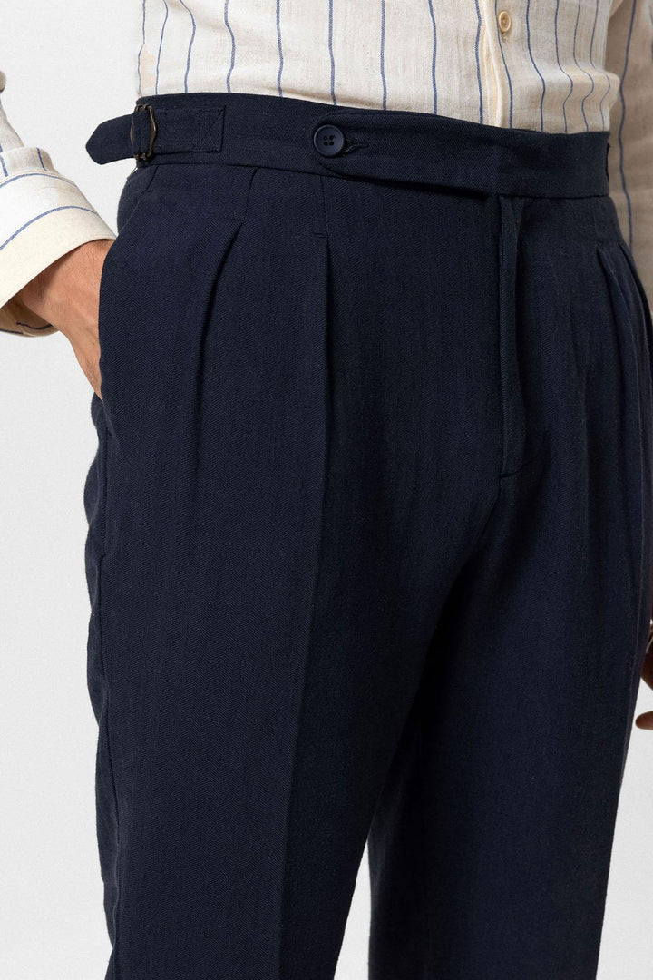 ANT High Waist Linen Blend Double Leg Men's Trousers - Lehigh Acres