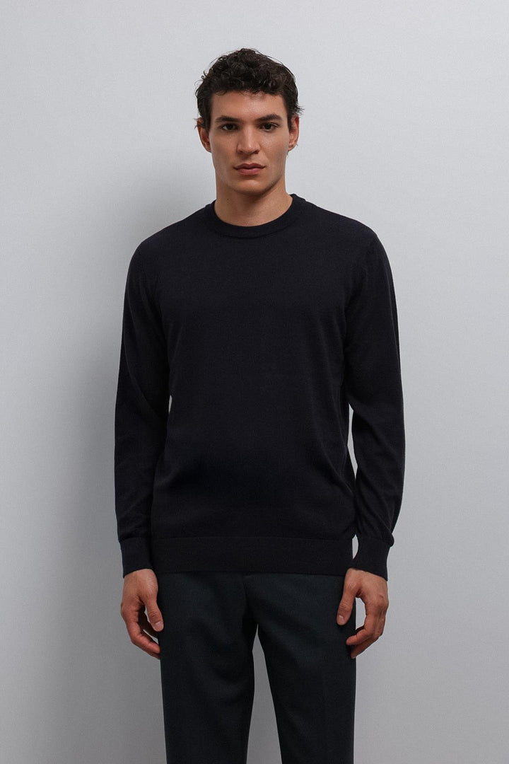 ANT Antioch Navy Soft Textured Basic Men's Sweater - Rho