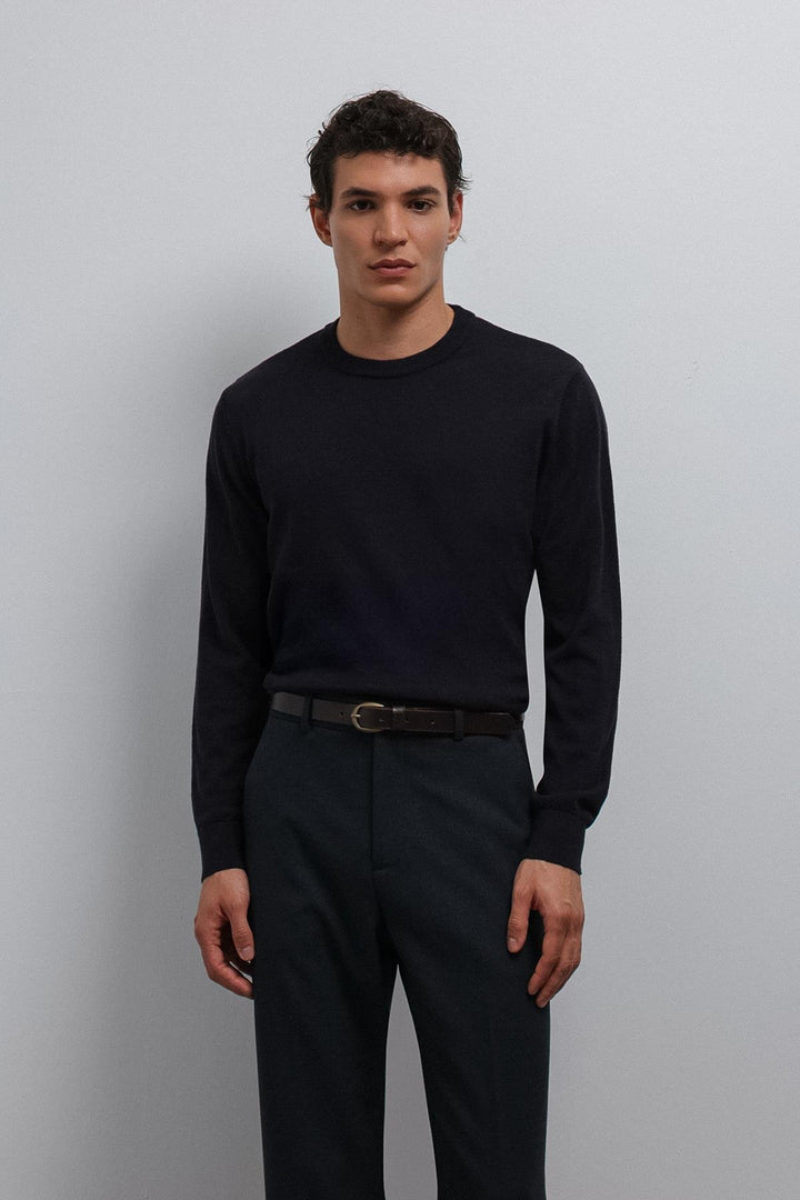 ANT Antioch Navy Soft Textured Basic Men's Sweater - Rho