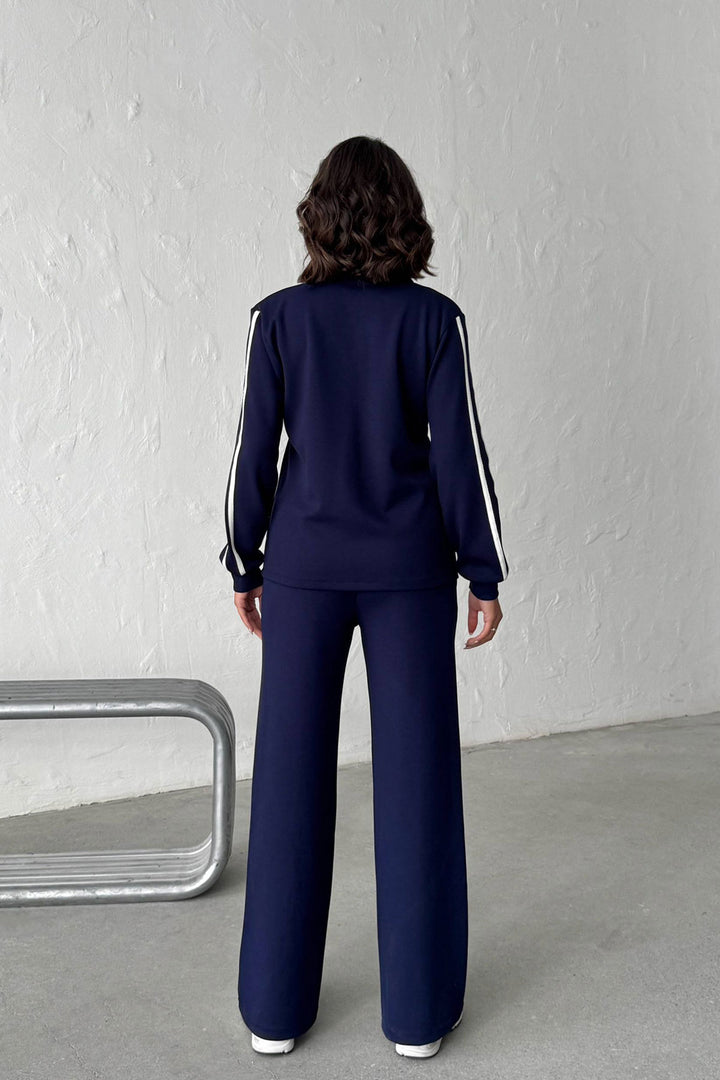Navy Soft Textured Palazzo Pants and Embellished Shirt Set BCHN-25261025 - Channelview