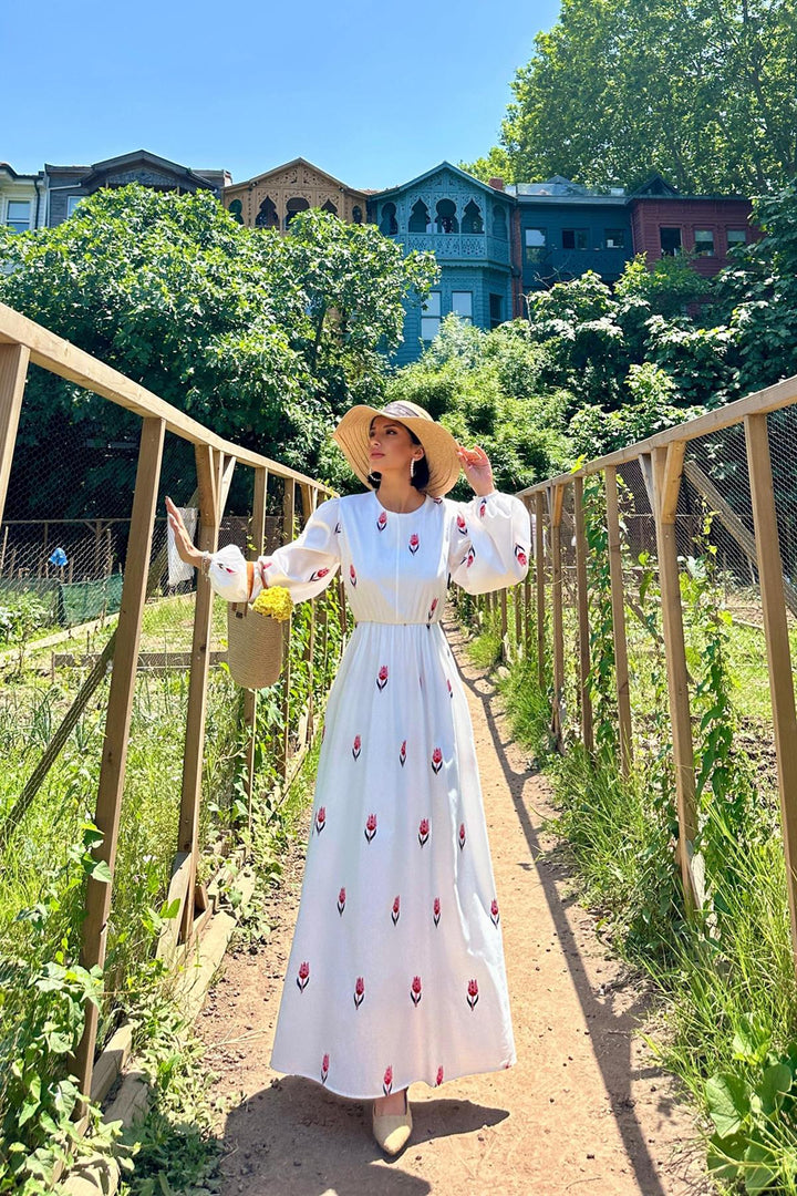 ELS Tulip Pattern Embroidered Dress - Fuchsia - Peristéri