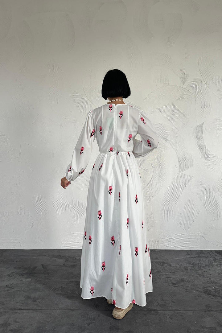 ELS Tulip Pattern Embroidered Dress - Red - Port Charlotte