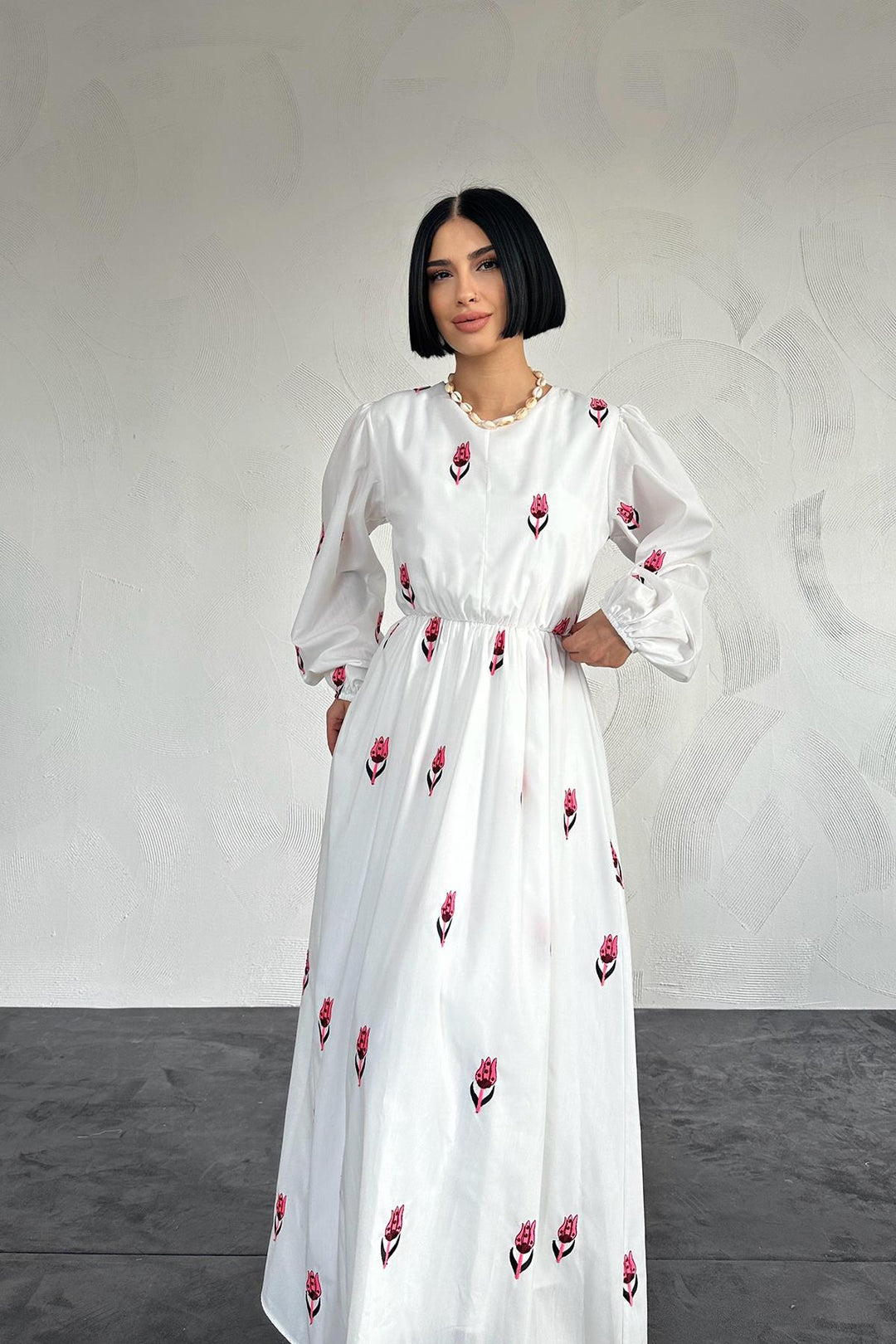 ELS Tulip Pattern Embroidered Dress - Red - Port Charlotte