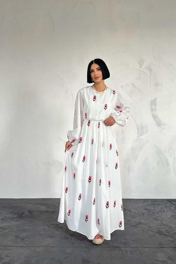 ELS Tulip Pattern Embroidered Dress - Red - Port Charlotte