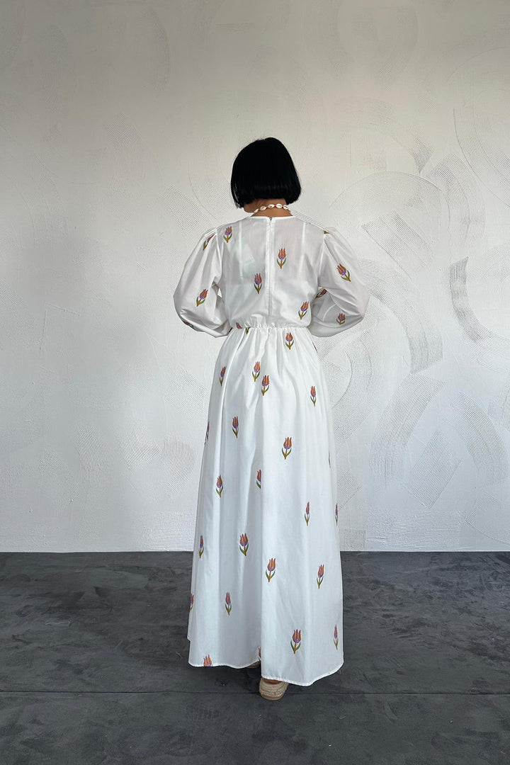 ELS Tulip Pattern Embroidered Dress - Orange - Brooklyn Park