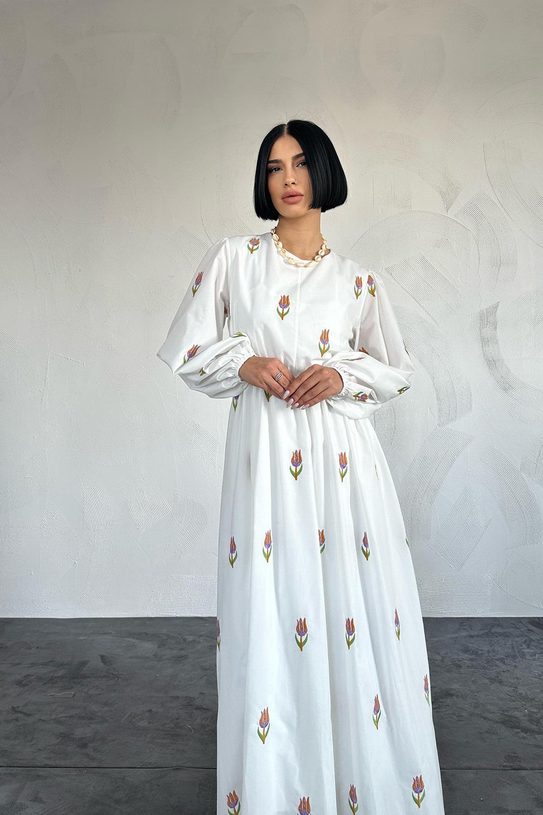 ELS Tulip Pattern Embroidered Dress - Orange - Brooklyn Park
