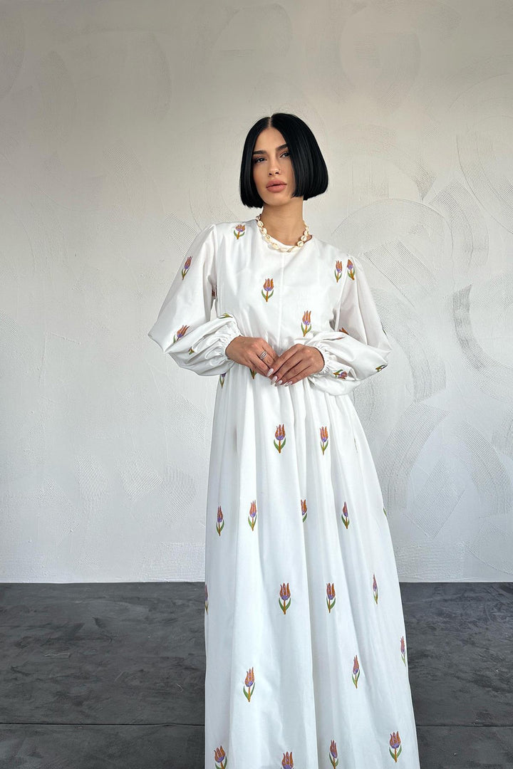ELS Tulip Pattern Embroidered Dress - Orange - Brooklyn Park