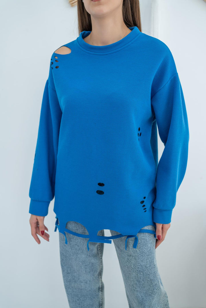 ELS Laser Cut Blouse - Blue - Rocky Mount