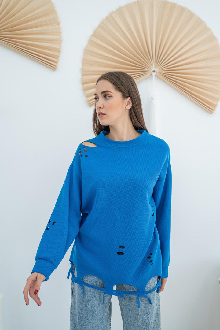 ELS Laser Cut Blouse - Blue - Rocky Mount