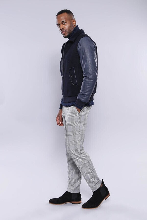 WSS Leather Sleeve Navy Blue Cachet Coat  - Holland