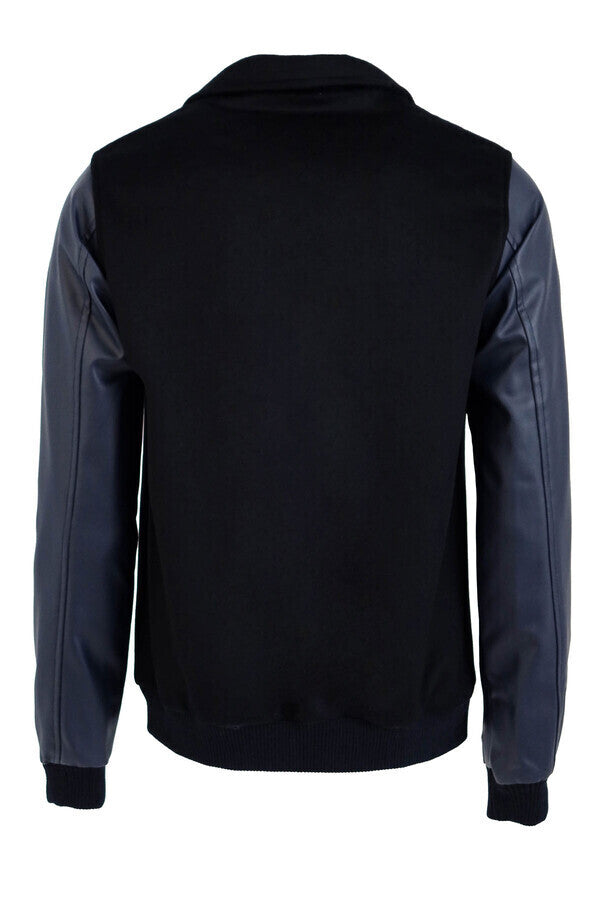 WSS Leather Sleeve Navy Blue Cachet Coat  - Holland