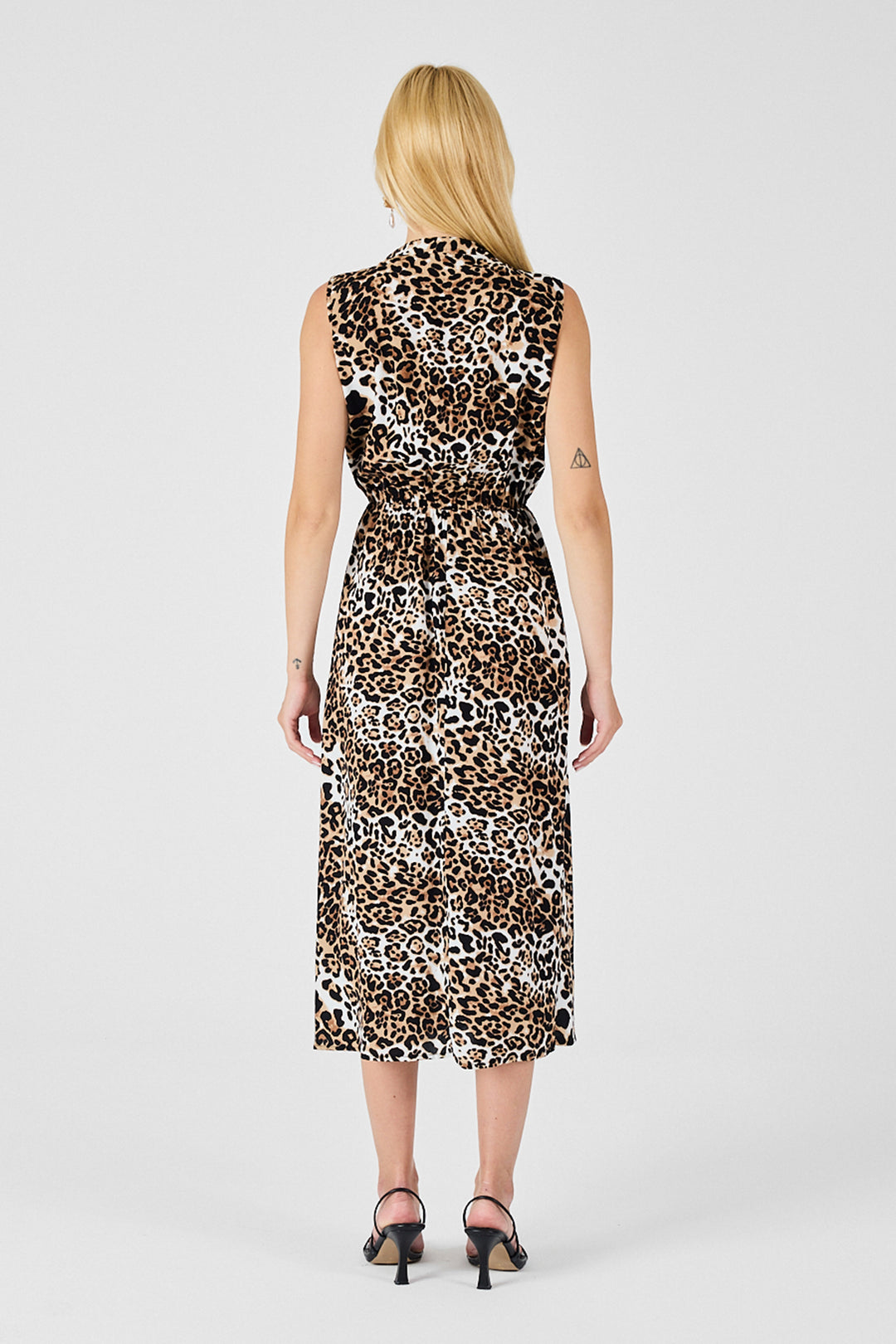 Leopard Notched Collar Buttoned Patterned Sleeveless Midi Dress BCVL-254025 - Oakville
