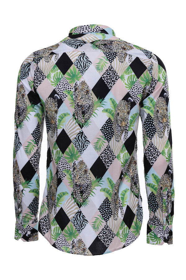 WSS Leopard Pattern Long Sleeves Multicolor Men Shirt  - Bellevue