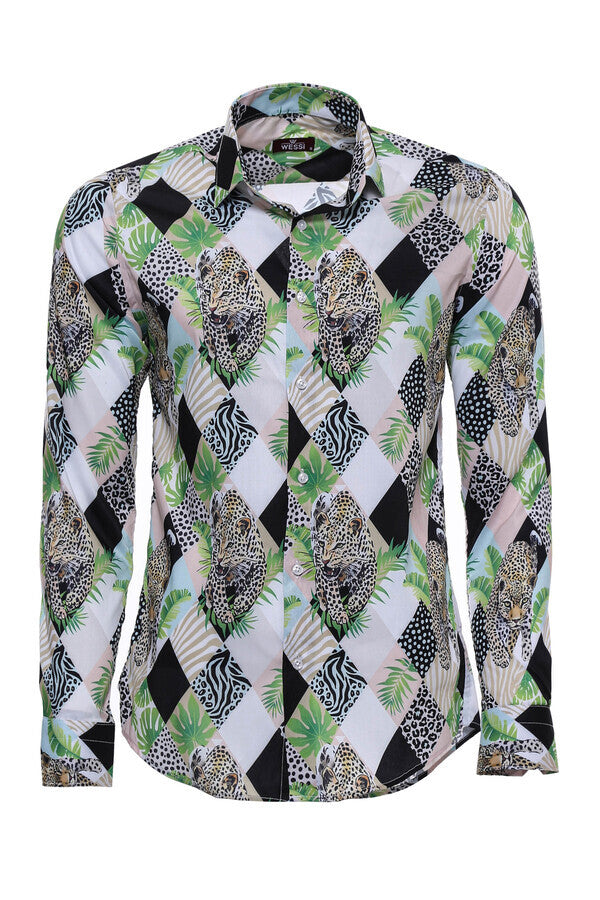 WSS Leopard Pattern Long Sleeves Multicolor Men Shirt  - Bellevue