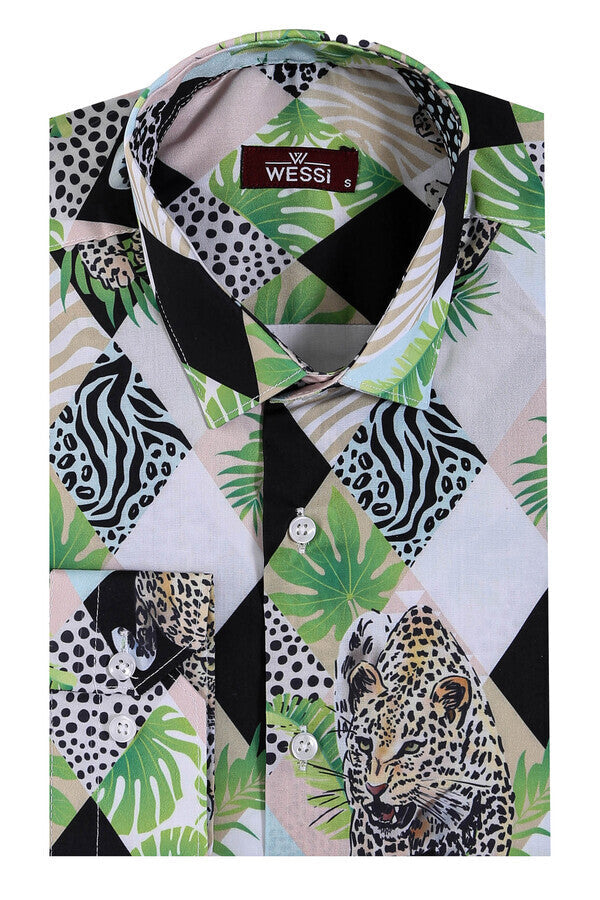 WSS Leopard Pattern Long Sleeves Multicolor Men Shirt  - Bellevue