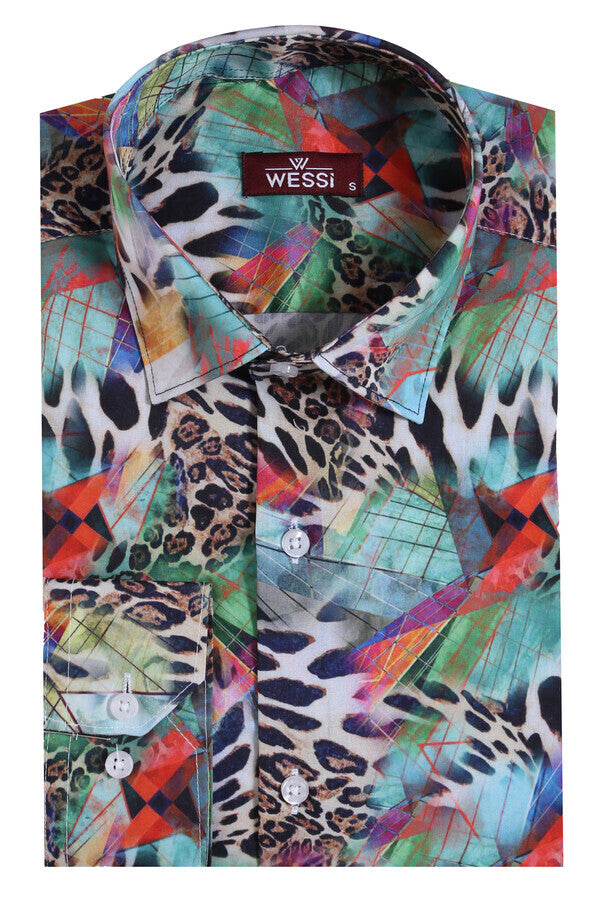 WSS Leopard Pattern Slim Fit Long Sleeves Multicolor Men Shirt  - Trois-Rivières