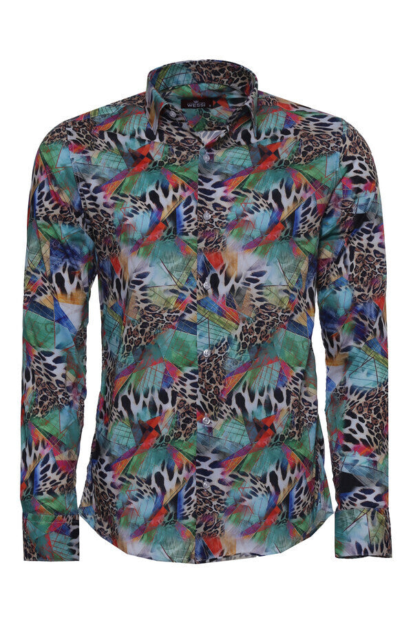 WSS Leopard Pattern Slim Fit Long Sleeves Multicolor Men Shirt  - Trois-Rivières