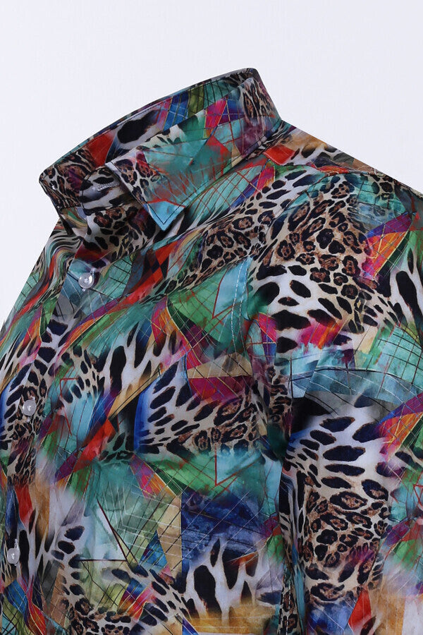 WSS Leopard Pattern Slim Fit Long Sleeves Multicolor Men Shirt  - Trois-Rivières