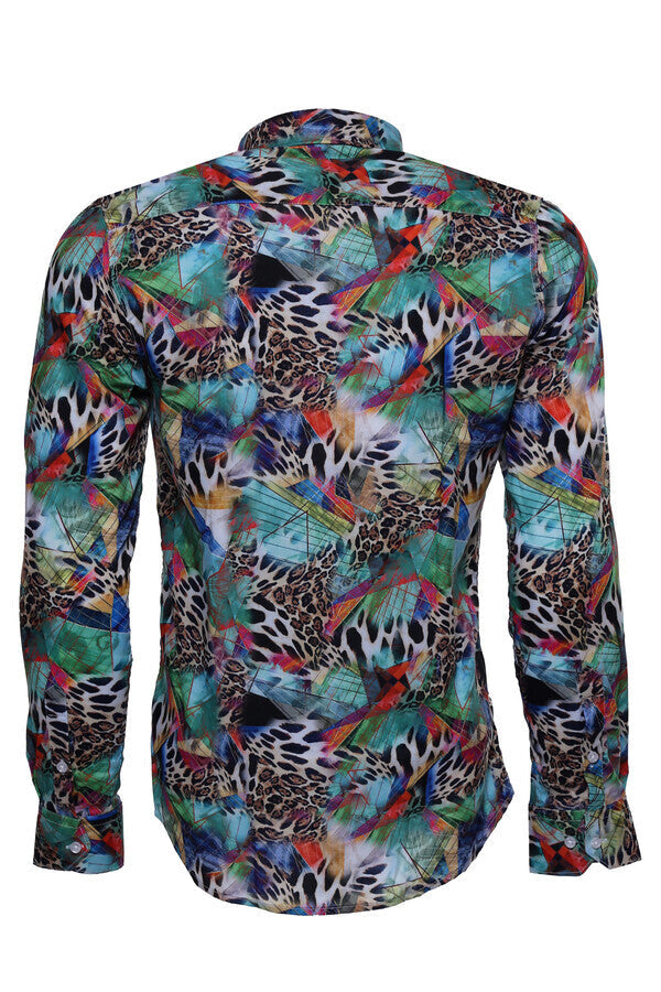 WSS Leopard Pattern Slim Fit Long Sleeves Multicolor Men Shirt  - Trois-Rivières