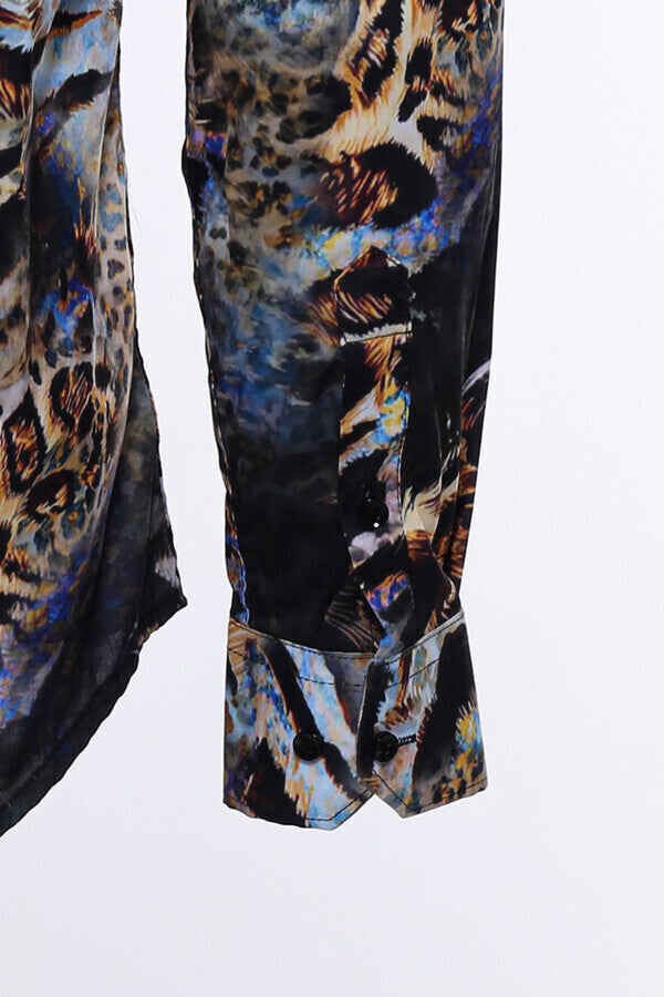 WSS Leopard Pattern Slim Fit Long Sleeves Multicolor Men Shirt  - Inca